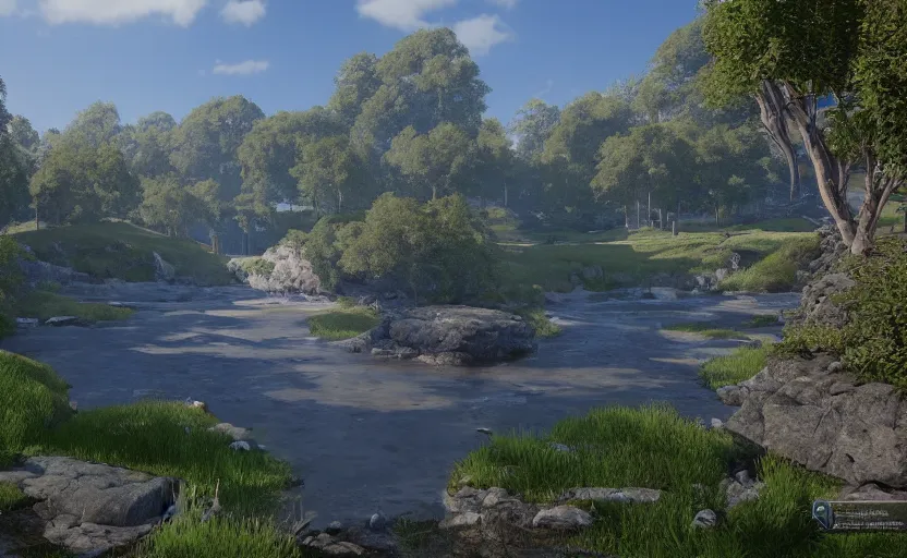 Image similar to beautiful landscape, Unreal Engine 5, RTX, AAA Game, Detailed 3D Render, Cinema4D