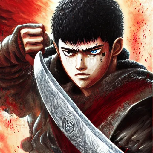 Image similar to Guts, Berserk, very detailed, artstation, digital art, masterpiece, award winning, greatsword