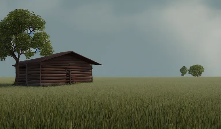 Prompt: A serene landscape with a singular building in the style of Maya rendered in Arnold