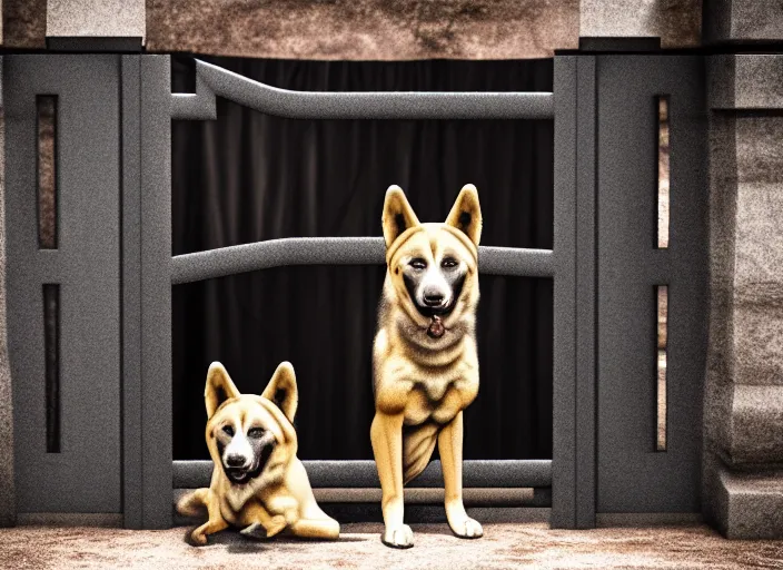 Prompt: photo of a real life photorealistic three - headed kerberos dog guarding the gates to the underworld. fantasy horror style. highly detailed 8 k. intricate. lifelike. soft light. nikon d 8 5 0 5 5 mm. dof. cinematic post - processing.