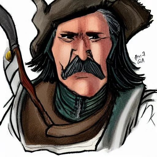 Image similar to dnd character portrait of human male fighter in his 6 0 s eating beef jerky