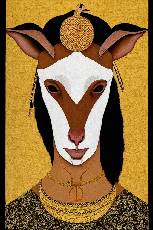 Prompt: portrait of a mystic goat by hayv kahraman