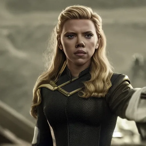 Image similar to starfleet uniform, portrait of scarlett johansson as lagertha, in starfleet uniform, from the tv series vikings