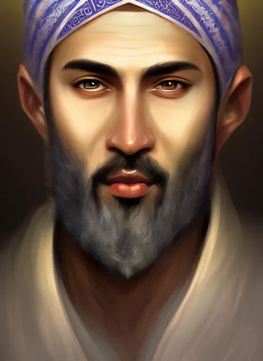 Prompt: portrait epic mosque imam. highly detailed, digital painting, concept art, smooth, sharp focus, illustration, art by creature college