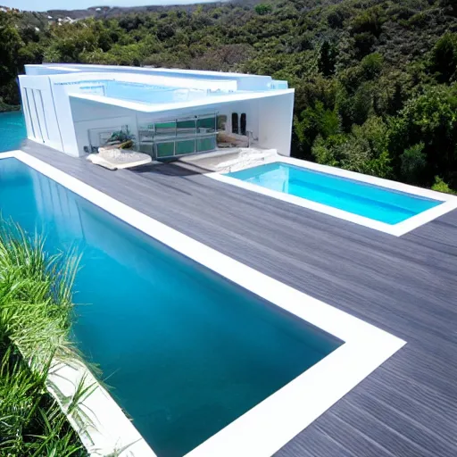 Prompt: home of the future! neptune pool!! single level. trending, award - winning, featured in architecture digest
