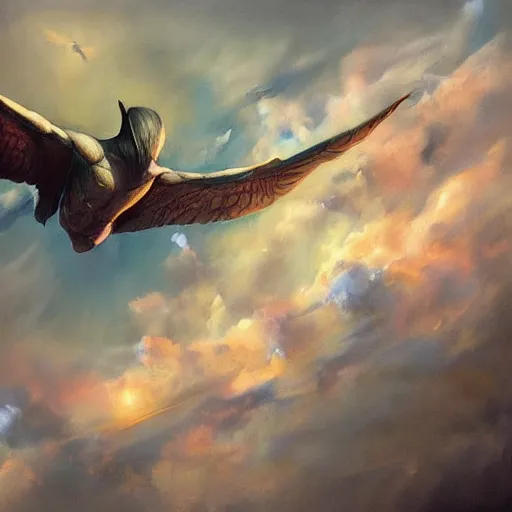 Prompt: learning to fly, first person point of view, realisting painting, artgerm, james raiz