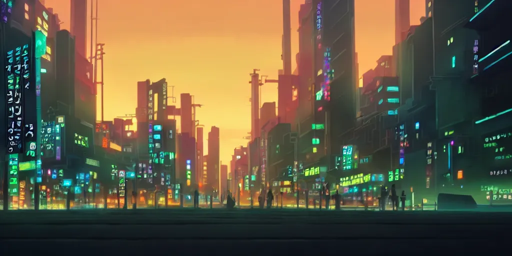 Image similar to a close up of a 'Seoul city' in the atmospheric solarpunk anime film, gouache matte background painting, neon noir, at night with lights, by makoto shinkai, in the anime series ergo proxy, beautiful specular edge highlights and rim lighting