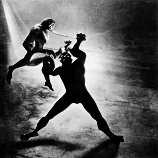 Image similar to photograph of lucha libre, nineteen twenties, avant garde, german expressionist cinema, by fritz lang, dramatic lighting, epic composition