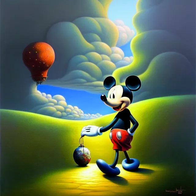 Image similar to gediminas pranckevicius an oil on canvas portrait painting of mickey mouse, surrealism, surrealist, cosmic horror, rob gonsalves, high detail