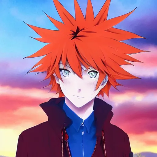 Black and orange hair anime boy with orange sweatshirt icon