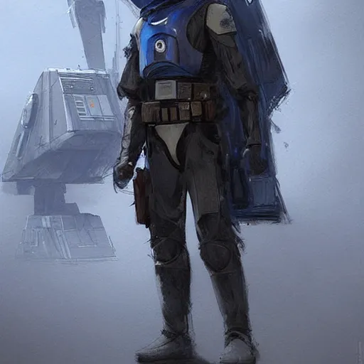 Image similar to star wars concept art by greg rutkowski, soldier wearing a blue and black tactical gear of the hapes republic, digital painting, artstation, concept art, smooth, sharp foccus ilustration, artstation hq