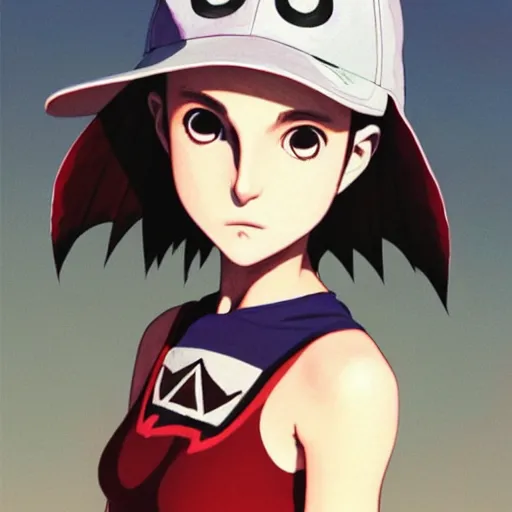 Image similar to beautiful boyish natalie portman gravure model in majora's mask, wearing wooden mask and baseball cap and leotard, street wear with subtle mayan patterns, aztec bathing suit, gapmoe yandere grimdark, trending on pixiv fanbox, painted by greg rutkowski makoto shinkai takashi takeuchi studio ghibli, akihiko yoshida