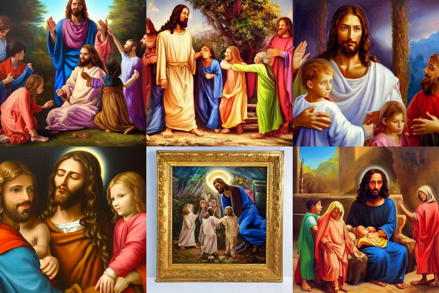 Prompt: a beautiful oil painting of Jesus Christ helping orphans, detailed, vivid colors