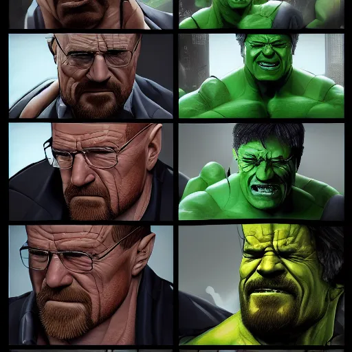 Prompt: Walter White is The Hulk, hyperdetailed, artstation, cgsociety, 8k