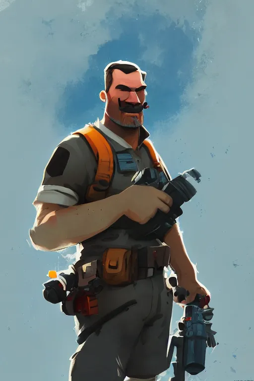 Image similar to beautiful character portrait team fortress 2 engineer, detailed character art by ismail inceoglu, trending on artstation