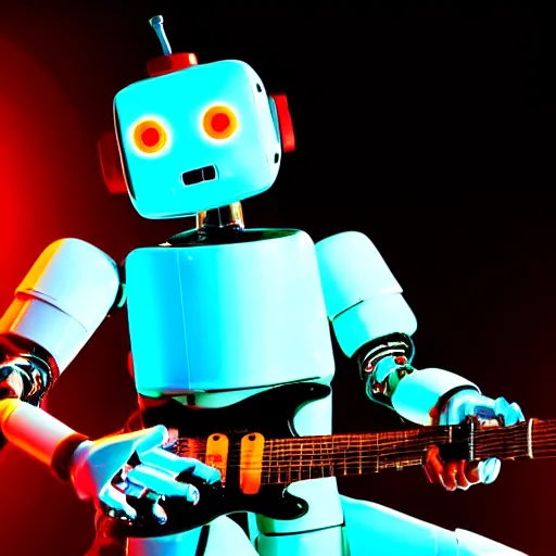 Image similar to a robot playing an electric guitar on stage