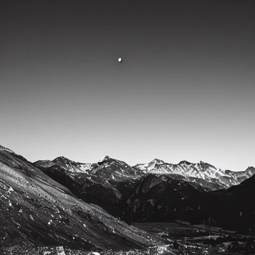 Image similar to a black dot in the sky stretching out a mountain, dark lighting, landscape