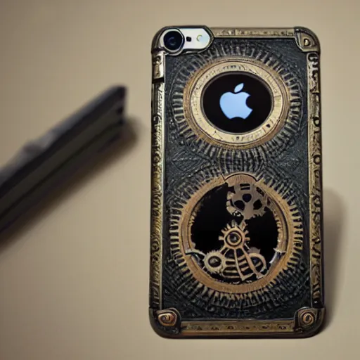 Prompt: a steampunk iPhone