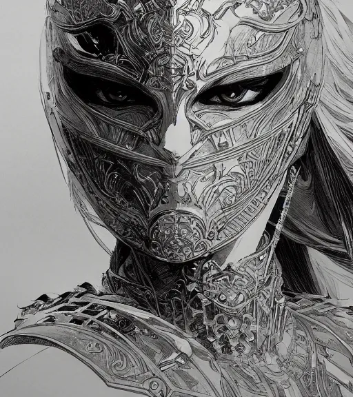 Image similar to portrait of anime woman in armor, pen and ink, intricate line drawings, by craig mullins, ruan jia, kentaro miura, greg rutkowski, loundraw