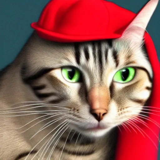 Image similar to photorealistic Cat in red hat