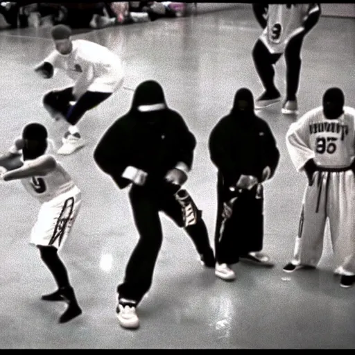 Image similar to Film still of Los Angeles Thunder Squad (1990). Hip-hop ninja confrontation scene. Sigma 85mm f/1.4