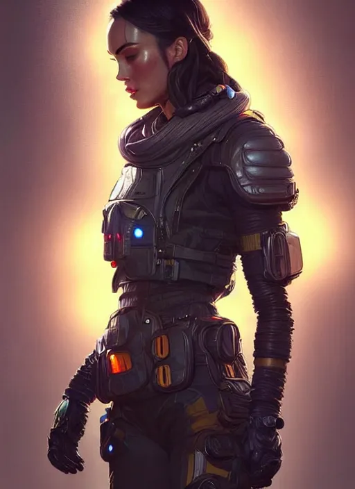 Image similar to portrait of apex legends megan fox, intricate, elegant, glowing lights, highly detailed, digital painting, artstation, glamor pose, concept art, smooth, sharp focus, illustration, art by artgerm and greg rutkowski, artey freytag