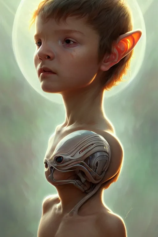 Prompt: clear portrait of a baby alien, cottagecore!!, background hyper detailed, character concept, full body, dynamic pose, intricate, elegant, highly detailed, digital painting, artstation, concept art, smooth, sharp focus, illustration, art by artgerm and greg rutkowski and alphonse mucha