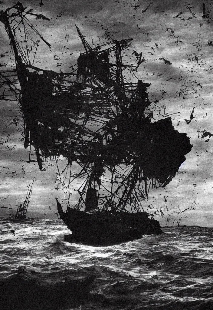 Image similar to the ship of theseus wrecked upon the night's plutonian shore, 35mm photography by Edgar Allan Poe