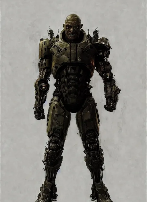 Image similar to cary - hiroyuki tagawa as victor stone, full body concept, cyborg, borg, strogg, face of a man, terminator, flesh, quake strogg, doom demon, wolfenstein, monstrous, powerful, symmetry, symmetrical, concept art by ruan jia and greg rutkowski