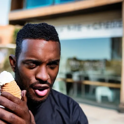 Image similar to a black man eating an icecream