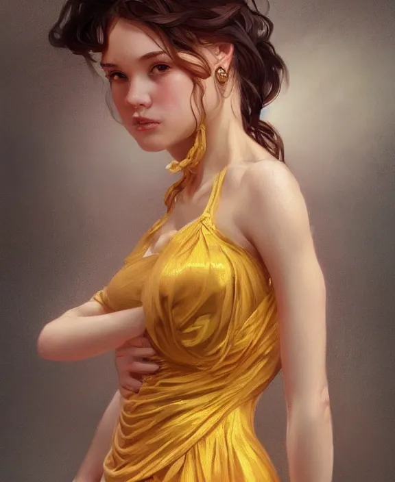 Image similar to teen girl in dress made of honey, realistic portrait, highly detailed, digital painting, artstation, concept art, smooth, sharp focus, illustration, cinematic lighting, art by artgerm and greg rutkowski and alphonse mucha and boris vallejo and frank frazetta