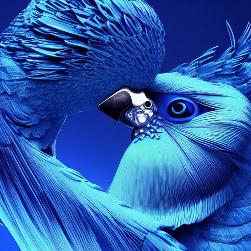 Image similar to blue liquid motion fluids forming blue parrot bird, hyper detailed, houdini render