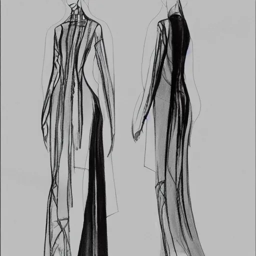 Prompt: a sketch of a stretwear dress designed by balenciaga inspired by the costume of japanese priestesses