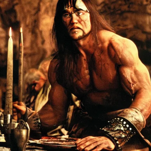 Image similar to conan the barbarian at dinner table