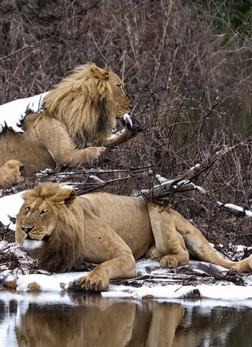 Image similar to destructive snowball in the forests of north africa, among the lions - crocodiles