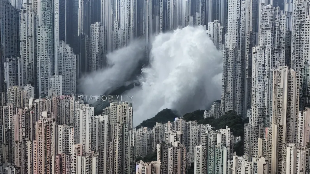 Prompt: a tornado ripping through the city of hong kong