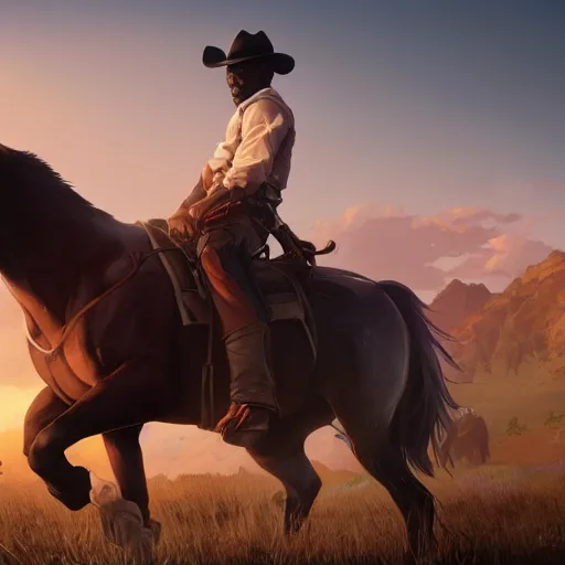 Image similar to old jamie foxx as a cowboy, single subject, scenic full shot, ambient lighting, detailed face, by makoto shinkai, stanley artgerm lau, wlop, rossdraws