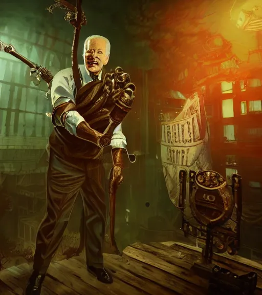 Image similar to joe biden, bioshock artstation, bioshock screenshot lovecraftian fan art, patriot, artgerm