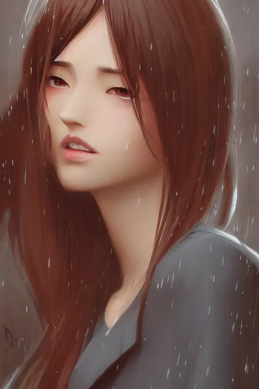 Image similar to a beautiful girl in the rain, full shot, fine - face, realistic shaded perfect body, fine details. night setting. very anime style. realistic shaded lighting poster by ilya kuvshinov katsuhiro, magali villeneuve, artgerm, jeremy lipkin and michael garmash, rob rey and kentaro miura style, trending on art station