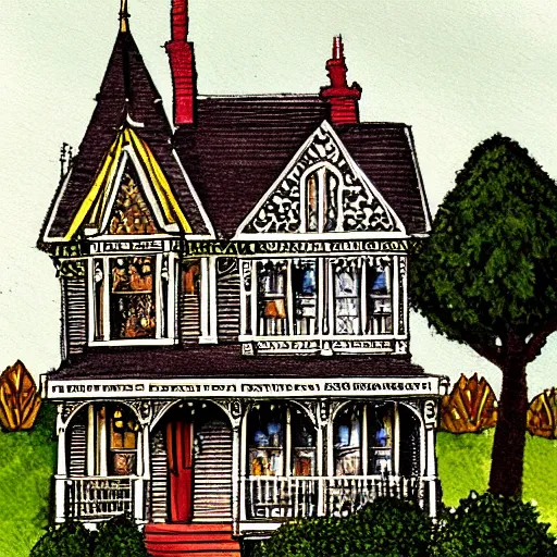 Image similar to illustration of painted lady Victorian house