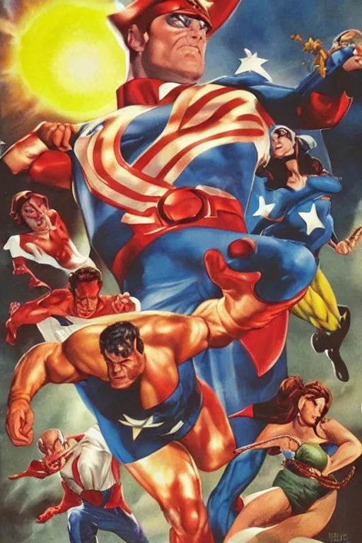 Prompt: comic book cover art. captain milk by alex ross