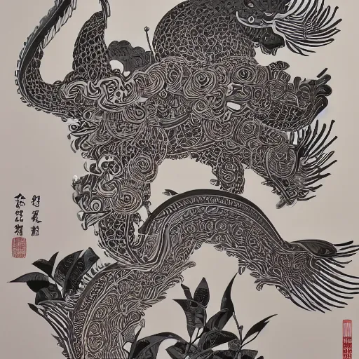 Prompt: A beautiful Chinese paper-cut art , illustration aesthetic ,hyper details ,8K.