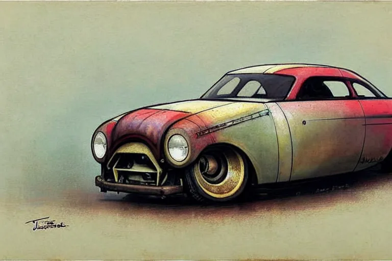 Image similar to ( ( ( ( ( 1 9 5 0 s retro science fiction rat rod race car. muted colors. ) ) ) ) ) by jean - baptiste monge!!!!!!!!!!!!!!!!!!!!!!!!!!!!!!