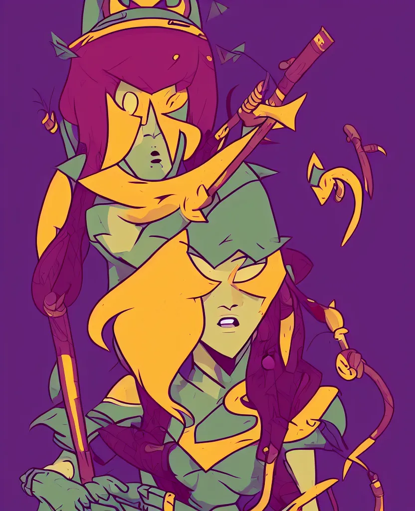 Prompt: portrait of Huntress Wizard from adventure time, ultra-detailed 4k, beautiful inking lines, stunning gradient colors, trending on artstation, digital illustration, character design, concept art