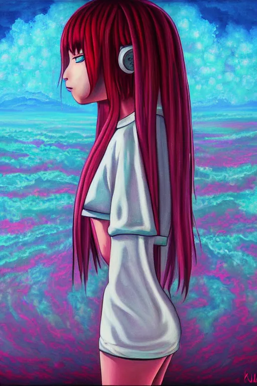 Prompt: an infinitely detailed oil painting of a beautiful angel dj by kuraya emi yume nikki inspired | atmospheric