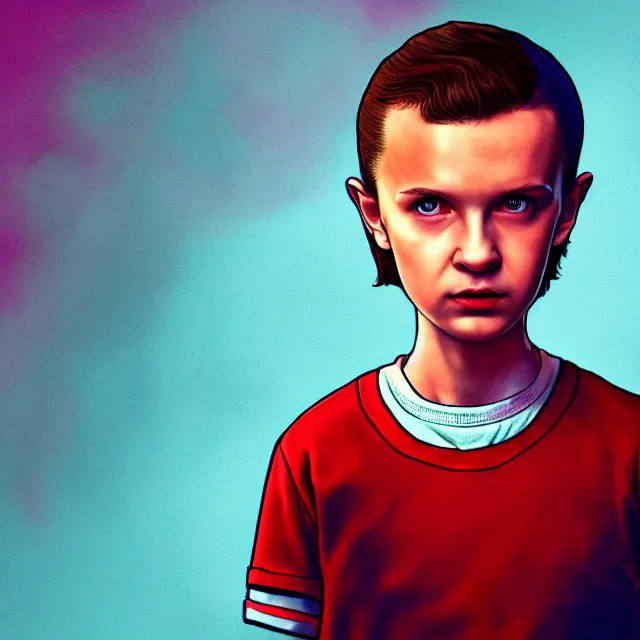 Prompt: eleven from stranger things, trending on artstation hq, deviantart, pinterest, 4 k uhd image