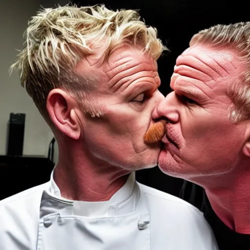 Image similar to Walter White kissing Gordon Ramsay