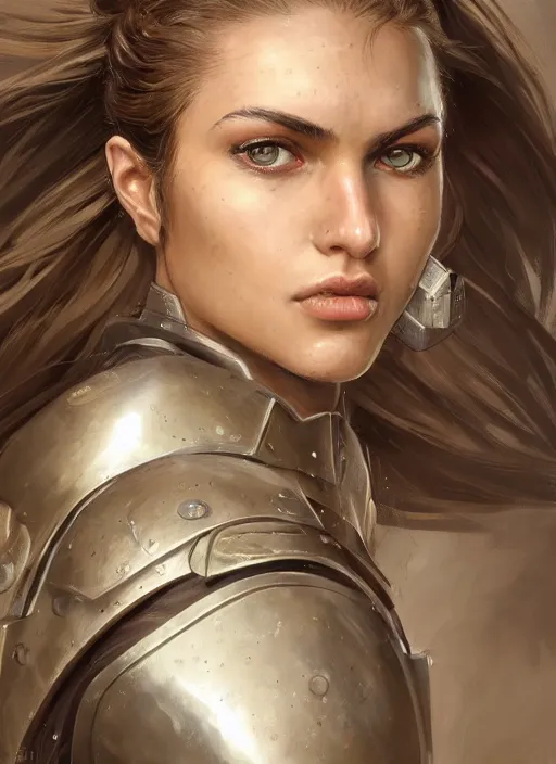 Prompt: a professionally painted portrait of an attractive young girl, partially clothed in battle armor, olive skin, long dark hair, beautiful bone structure, symmetrical facial features, intricate, elegant, heroic pose, digital painting, concept art, smooth, sharp focus, finely detailed, beautifully framed, from Metal Gear, in the style of Artgerm and Greg Rutkowski and William-Adolphe Bouguerea