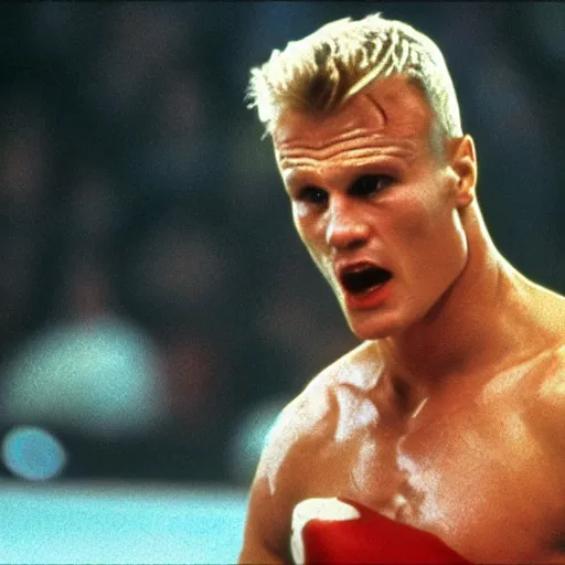 Image similar to dennis bergkamp as ivan drago in rocky iv, photorealistic, highly detailed, sharp focus, 4 k, movie still, dramatic