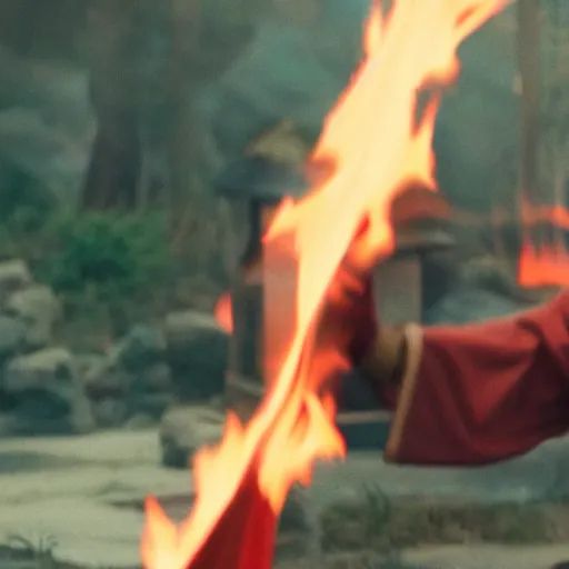 Image similar to cinematic film still of J.Cole starring as a Samurai holding fire, Japanese CGI, VFX, 2022, 40mm lens, shallow depth of field, film photography